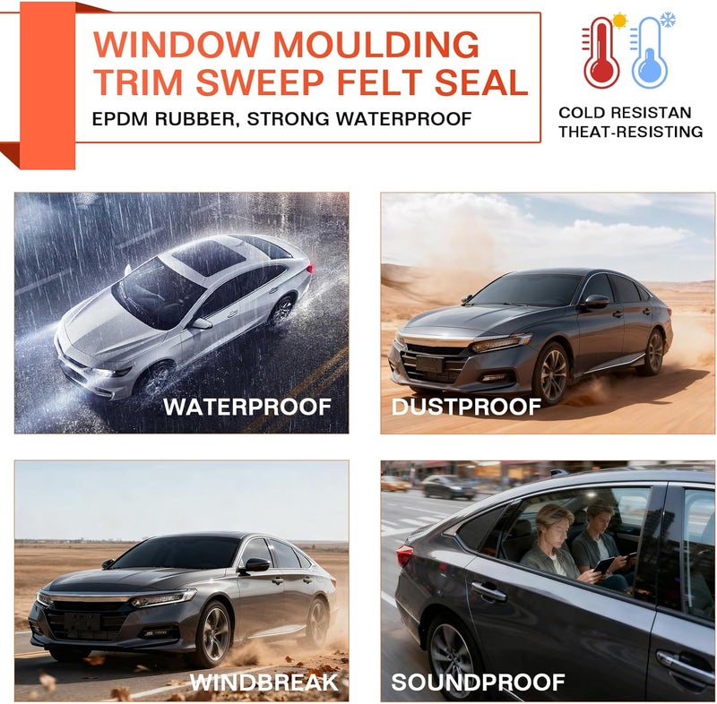 ACLONG Weatherstrip Car Window Moulding Trim Sweep Felt Seal Kit Window Seal Fit for Honda Accord 2013 2014 2015 2016 2017 2018 Replaces# 72410-T2A-A01 72450-T2A-A01 72910-T2A-A01 72950-T2A-A01-4PCS - Image 4